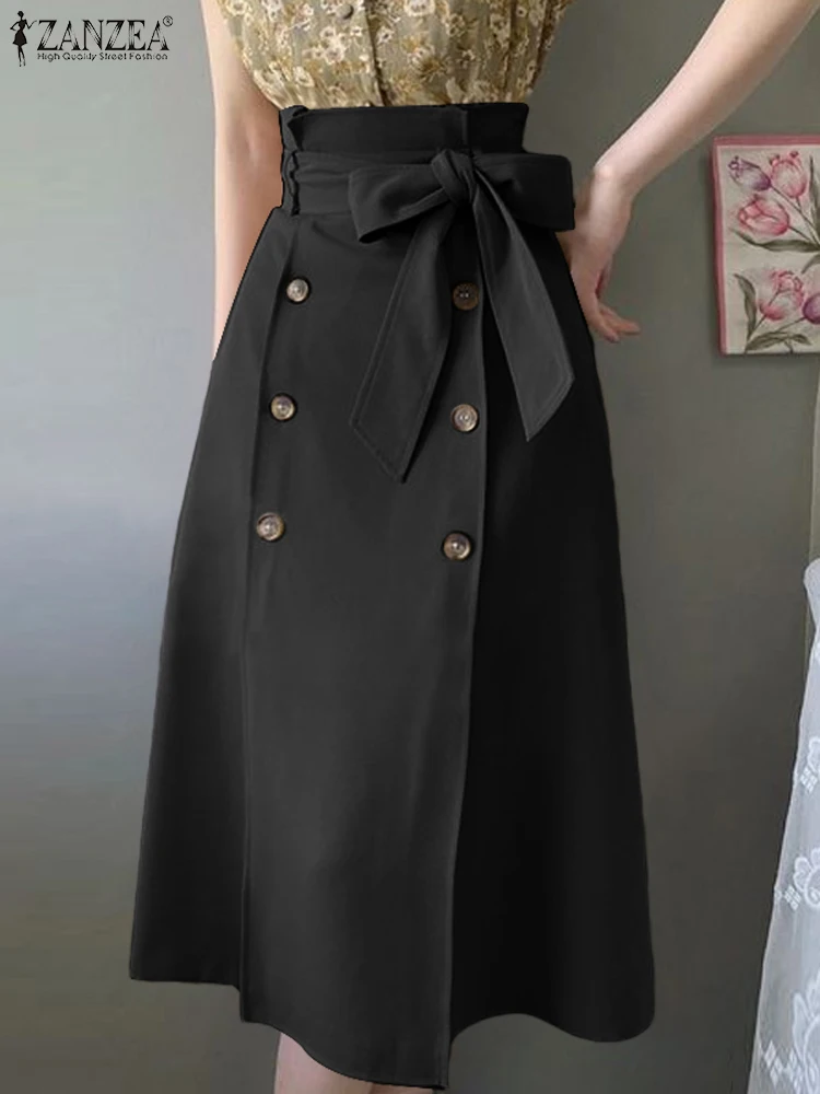 

ZANZEA Elegant A-line Office Overskirt Korean Casual Women Skirt Fashion High Waist Solid Jupe 2024 Summer Buttons Belted Faldas