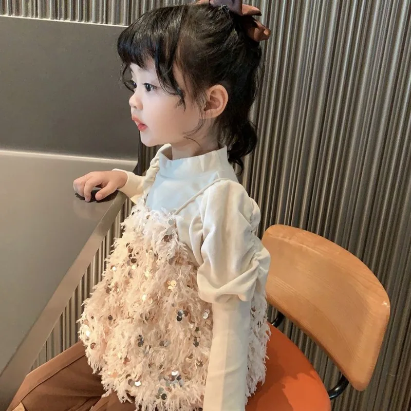 

Girls' Autumn Winter Sequins Long Sleeve T-shirts Children's Clothing Fashion Casual Pants Lively Trousers Kids Three Piece Set