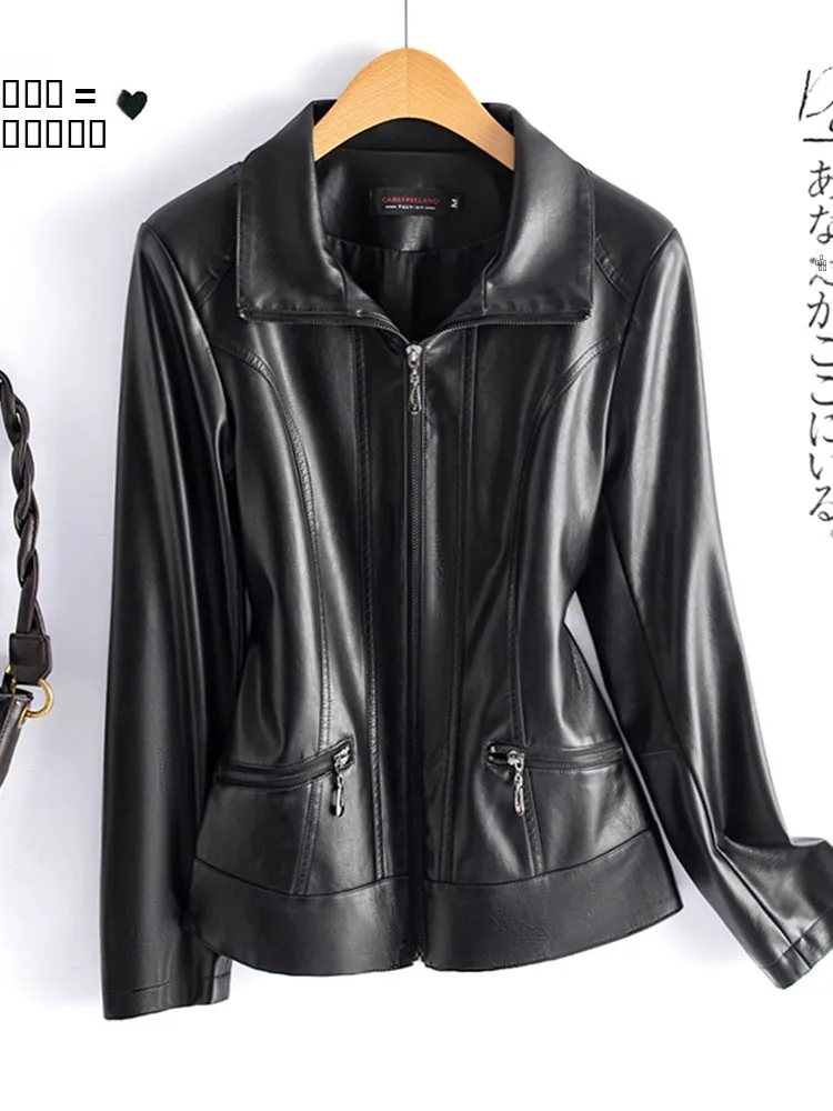  Ning Genuine Leather Jaet Women's ort Sle 2025 Spring Autumn New Korean Version Slim Fit Large Size Motorcycle ...