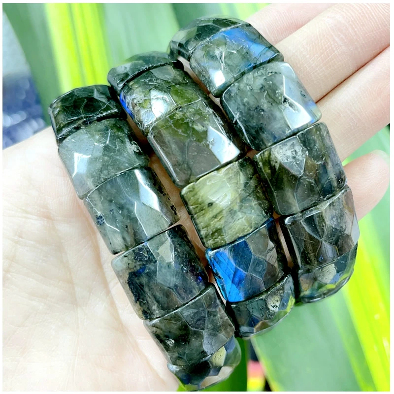 2024 Neues Naturstein-Armband aus Lapis Lazuli, Amazonit, Tigerauge, Achat und Morganit mit quadratischen Anhängern, elastisch, für Damen und Herren, Charm-Schmuck – Detail 7