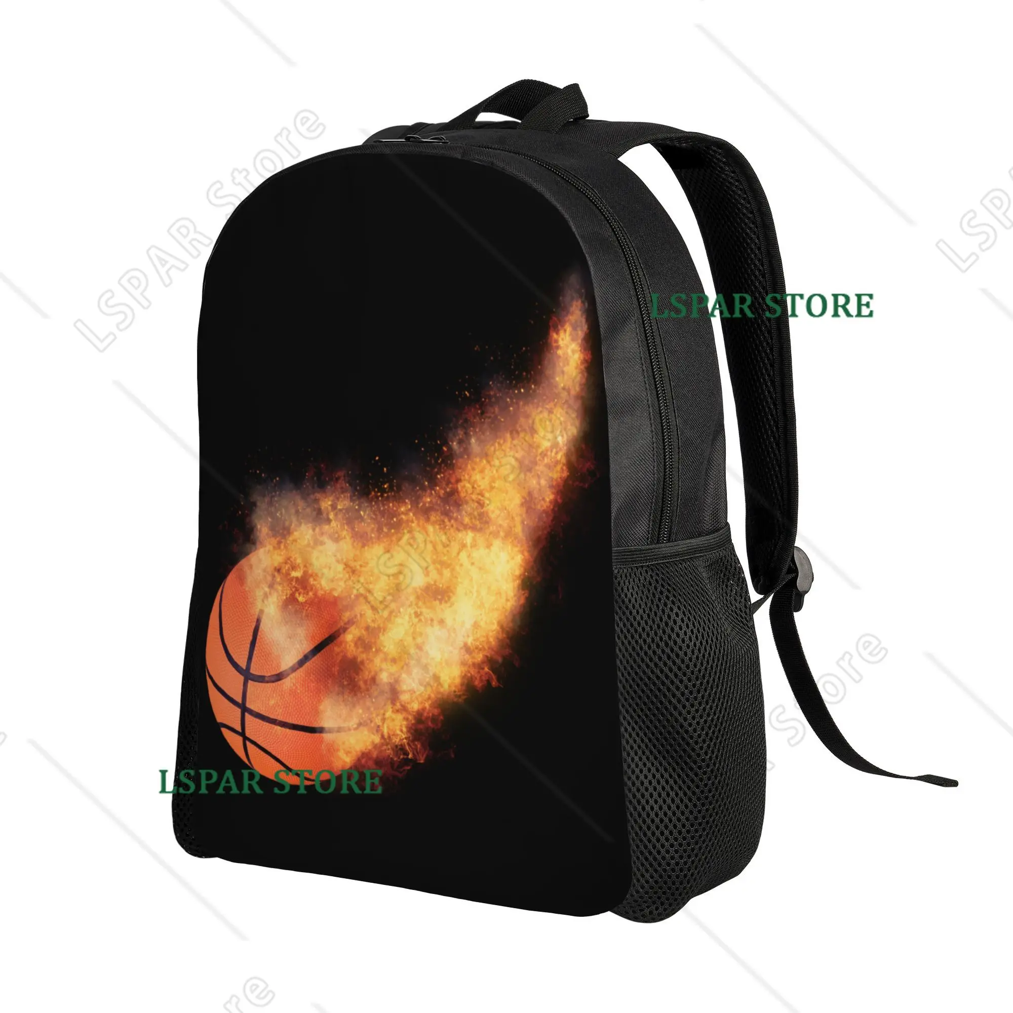Flaming Basketball Backpack for Men Women Teenage High School Work Daypack  College Canvas Bags Gift