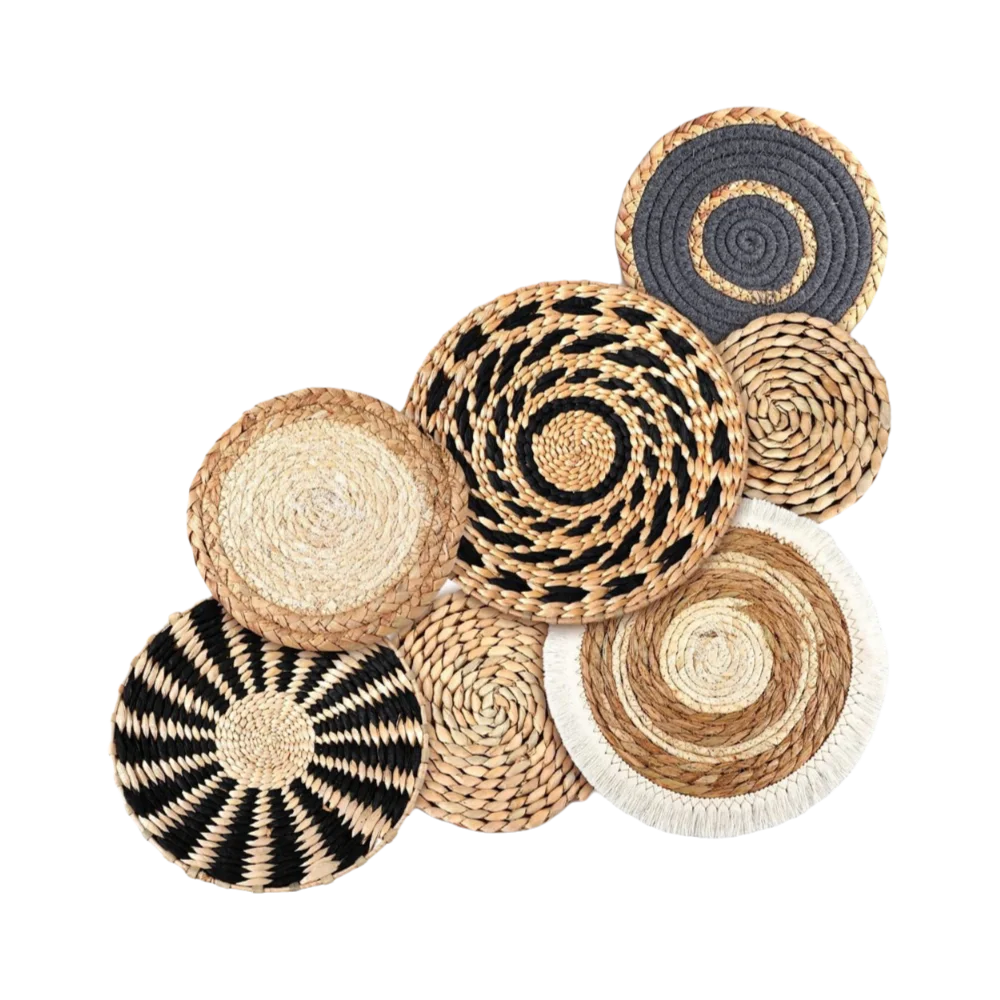 7PCS Boho Wall Baskets Seagrass Rattan Wicker Handmade Wall Art Room Decor Round Shape Hanging Wall Basket