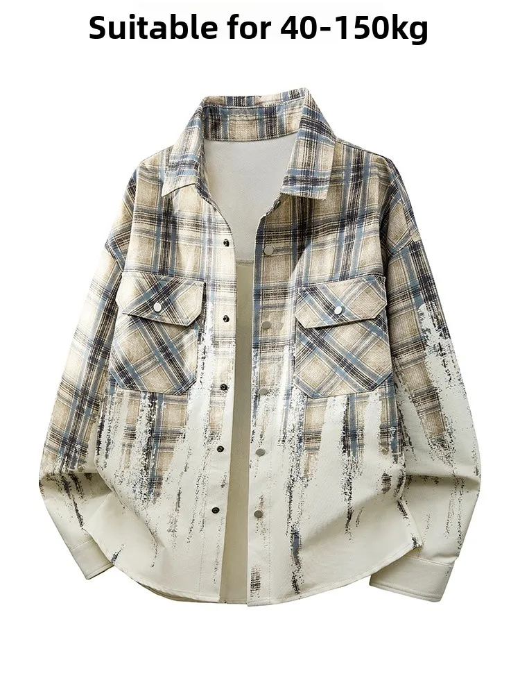 

Мужская рубашка в клетку больших размеров в американском стиле, повседневная, весна-лето, с отложным воротником, длинным рукавом, свободного кроя, из полиэстера, устойчивая к деформации.