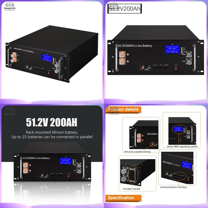 48V Lithium Battery 50Ah 100Ah 200Ah 300Ah 5KWh 10KWh Solar Energy Storage System LiFePO4 Power Wall for Home Off Grid