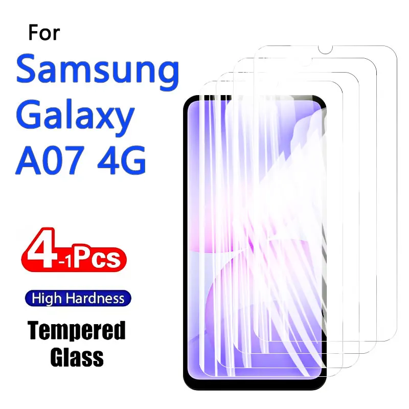 1-4PCS Screen Protector For Samsung Galaxy A07 4G Tempered Glass Crystal 9H High Aluminum Anti Scratch Case Friendly Fingerprint