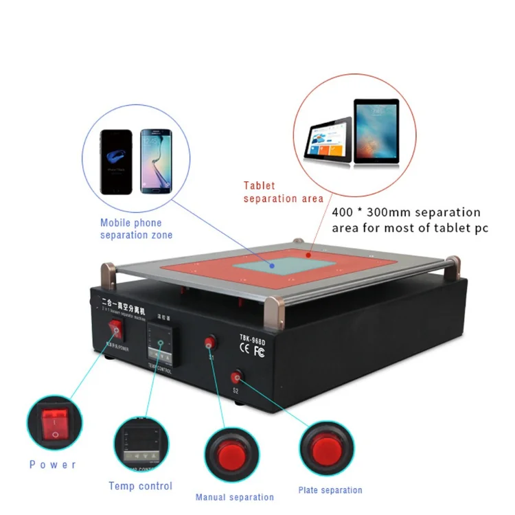 TBK 968d 2in1 Vacuum Separating Machine LCD Screen Vacuum Heating Separating Machine Built-in Pump for Tablet Separator
