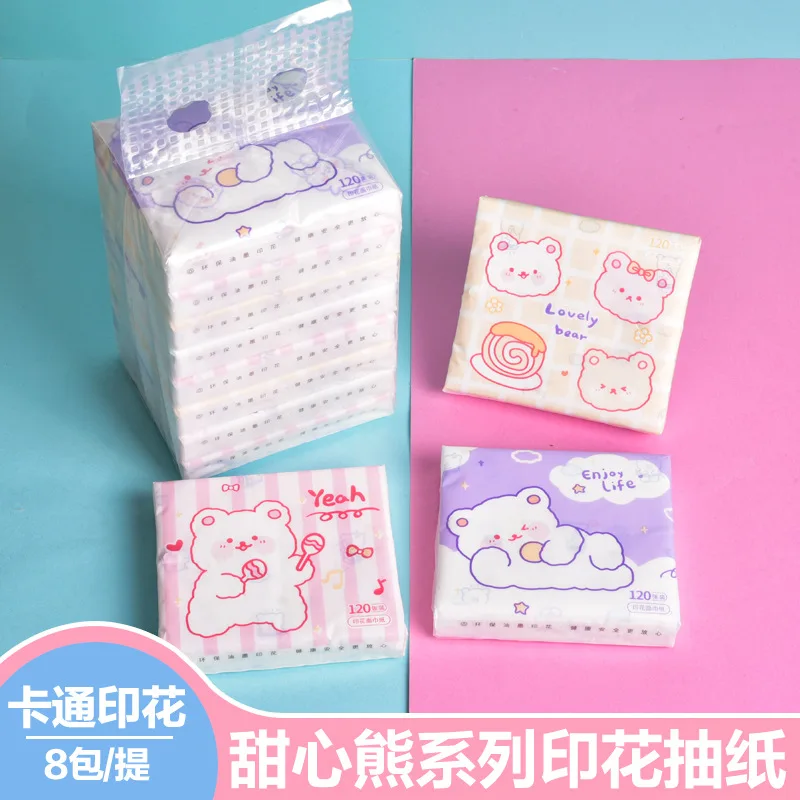 8 Pack Cartoon Printed Kawaii Tissues 3 Ply Portable Dinner Kitchen Outdoor Paper Napkins Small Pack Facial Tissue Toliet Paper