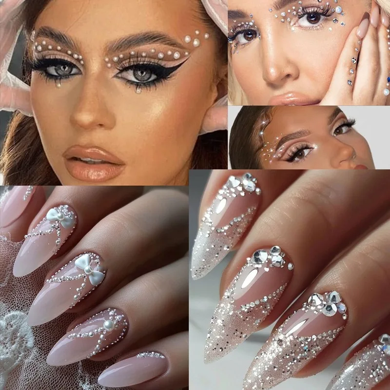 12 グリッド光沢のあるクリアクリスタル宝石ネイルチャーム 1.5-5 ミリメートル混合パールガラスストーン売春ネイルラインストーンダイヤモンドマニキュア DIY