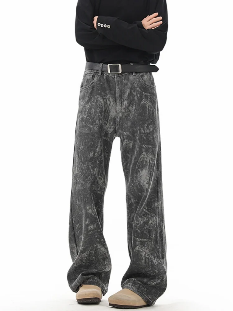 

Camouflage Men's Jeans Spring Autumn Loose Wide Leg Pants American Retro Dyed Dir Straight Tube Jeans Trendy Wear Resistant