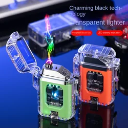 USB Plasma Lighter, Type-C Transparent Shell, Flash Light, Electronic Pulse, Creative Lanyard, Double Arc Gadget, Cool