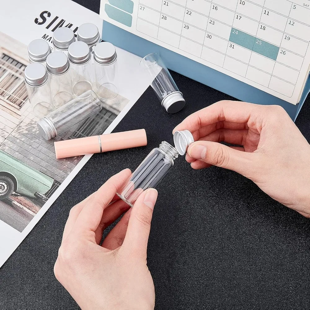 17 قطعة 14 مللي قوارير زجاجات زجاجية صغيرة برطمانات فارغة مع زجاجة عينة من الألومنيوم لتزيين حفلات الزفاف تخزين السائل