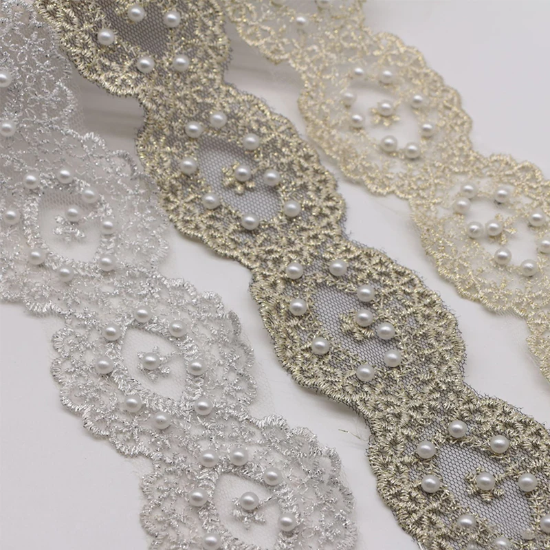 1 Yard 5.5cm Elegant Beaded Embroidery Organza Lace for DIY Clothing Decoration Bridal Veil Headwear Wedding Dress Accessories