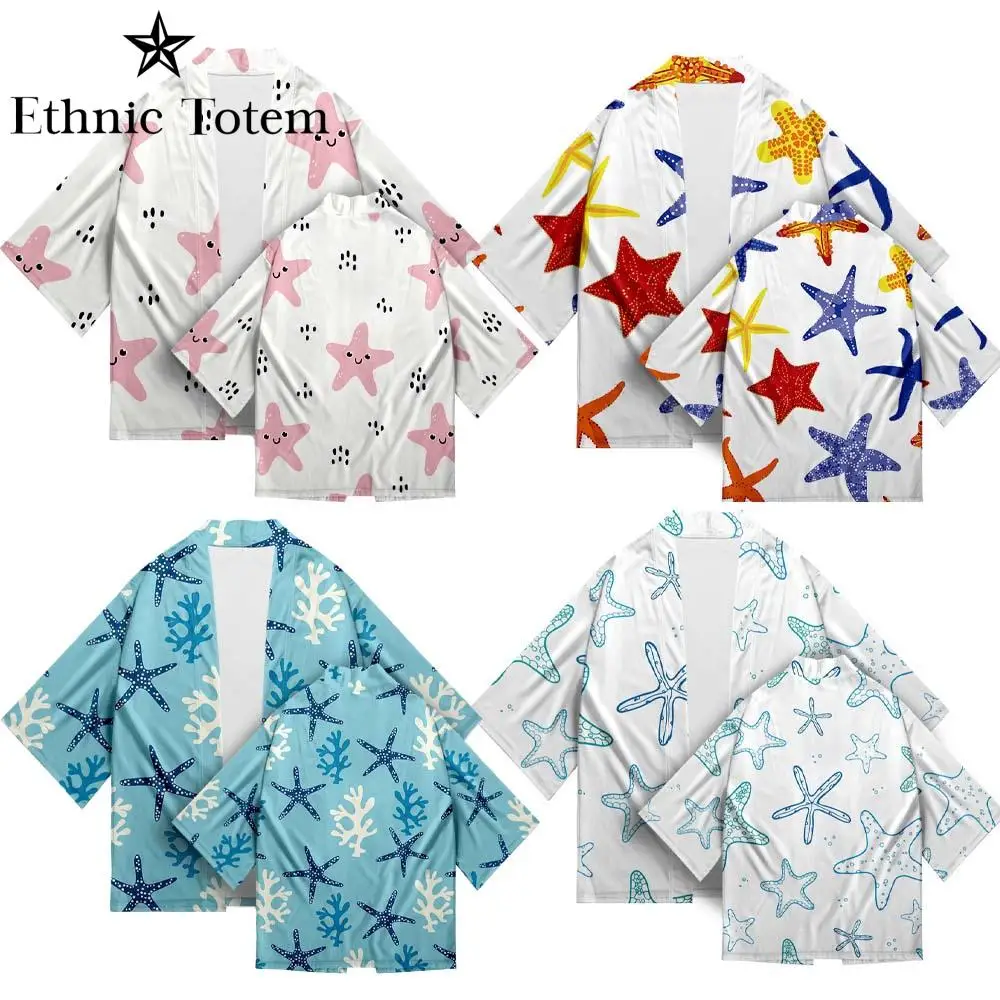 

Kimono Underwater World Starfish Pattern Cloak Sweet and Cute Clear 3D Digital Print Cardigan Japanese Yukata Haori Tunic Jacket