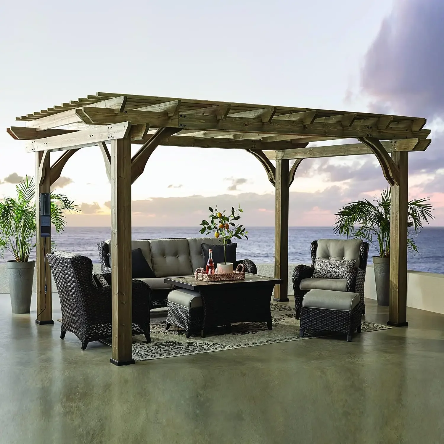 Somerville 14' x 10' Cedar Wood Pergola Kit with Trellis Roof, All-Season Durability, High-Wind Rating, PowerPort, Shade for Out