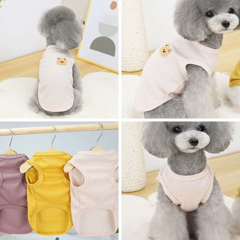 Waffle Bear Pet Dogs Clothes for Boy Female Puppy Shitzu Clothing Terno Cats Vest Breathable Thin Section