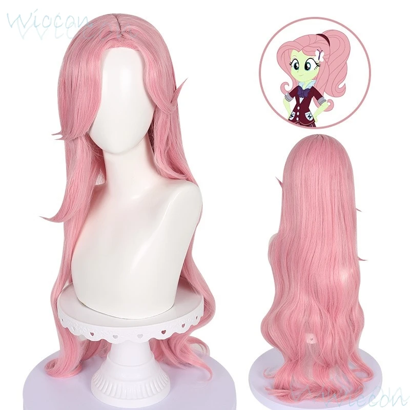 Anime Fluttershy Cos FS My Cosplay Personification kawai Cute Lovely Little Pony Pink Long Wavy Curls Wig Prop Party for Women