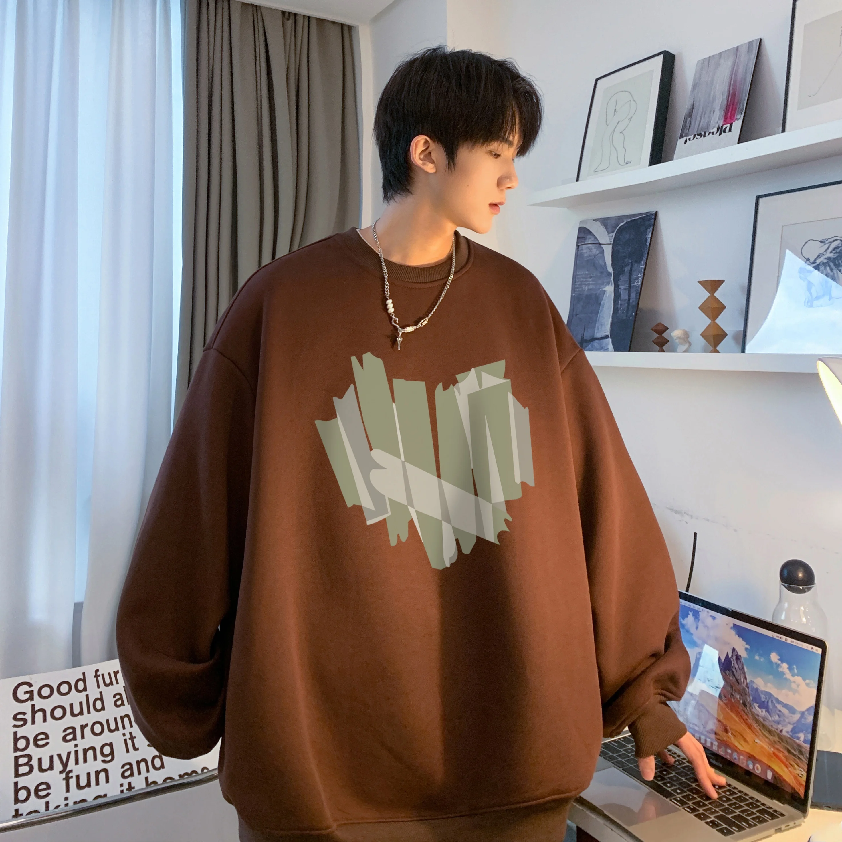 

Ретро-свитшот в американском стиле для мужчин: новая свободная молодежная повседневная верхняя одежда на весну-осень, удобная толстовка без капюшона