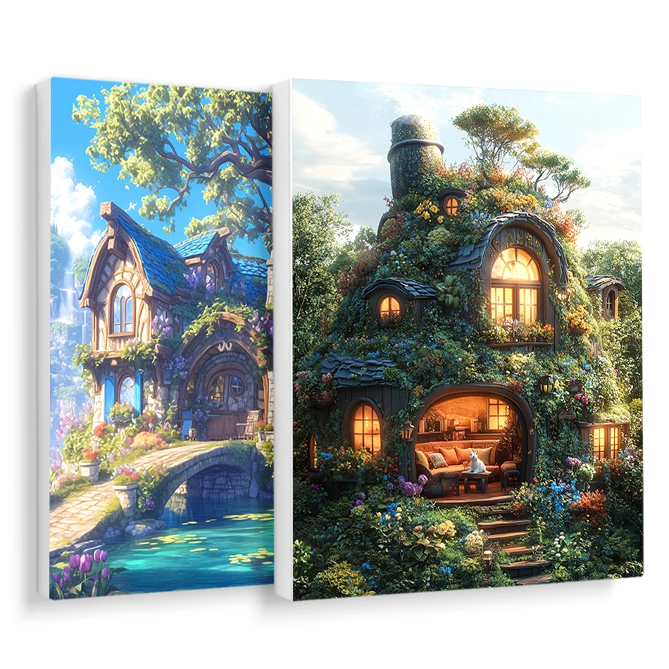 

RUOPOTY Paint By Numbers Handmade Forest Abstract House Architecture Landscape Painting Watercolor Canvas Art Painting Wall Art