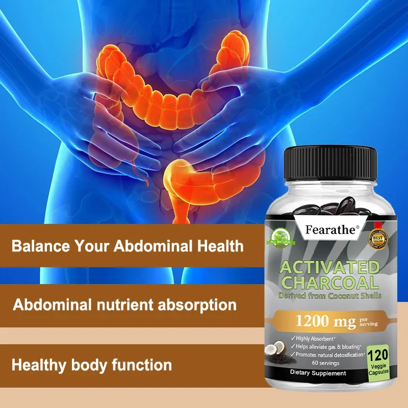 Activated Charcoal Capsules - Highly Absorbent Helps Relieve Gas & Bloating Promotes Natural Detoxification - Coconut Shell