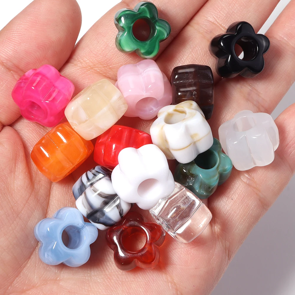 30pcs/lot Two-tone Swirl Flower Acrylic Beads Large Hole Loose Spacer Bead For DIY Bracelet Necklace Jewelry Making