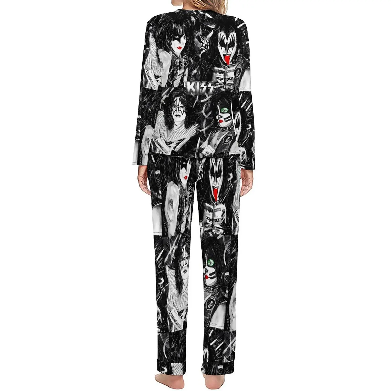 Kiss Band Pajamas Autumn Rock Band Sleep Oversize Sleepwear Female Long Sleeve Printed Fashion Pajama Sets