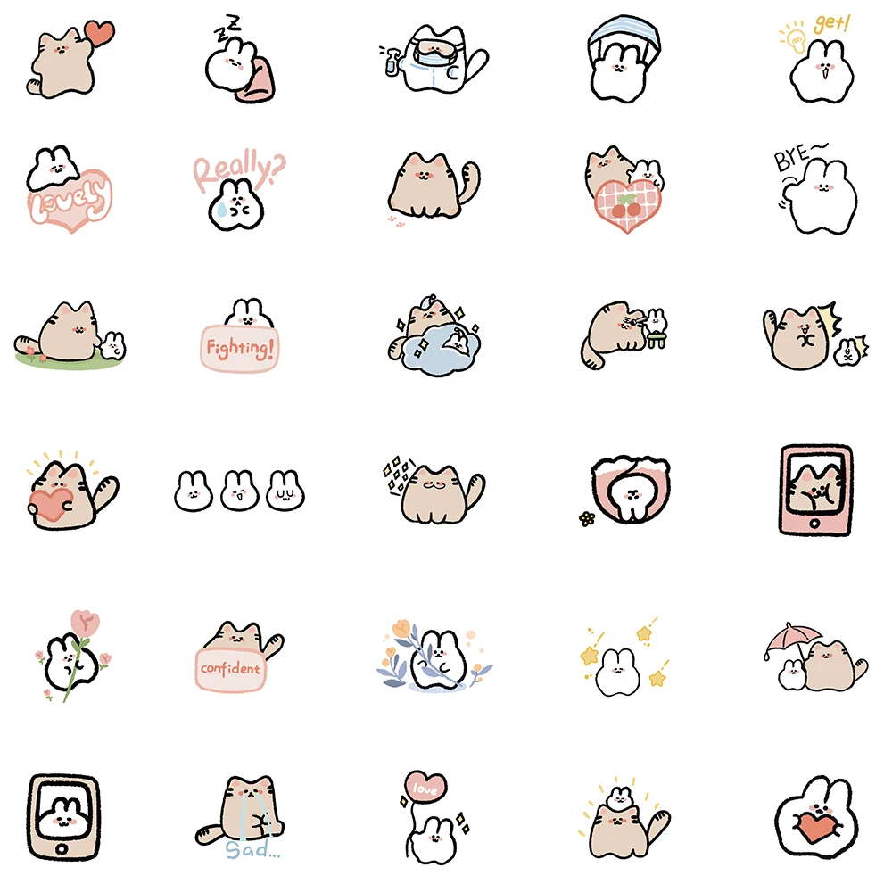 60PCS Cute Cat&Rabbit Kawaii Stickers Vintage For DIY Kids Notebook Luggage Motorcycle Laptop Refrigerator Decals Graffiti