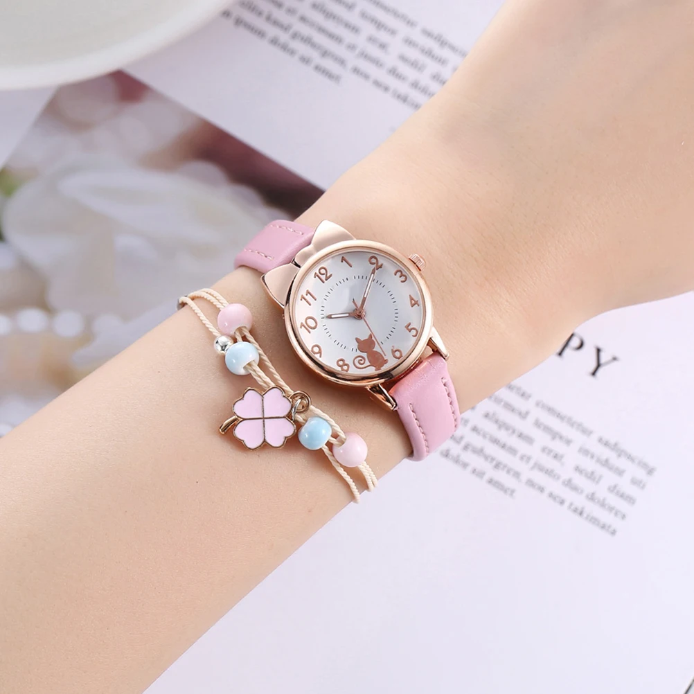 

1 set Women Cats Dial Elegant Classic Wrist Watch For Female Skin-Friendly Delicate Bracelet Decorative Accessory Portable