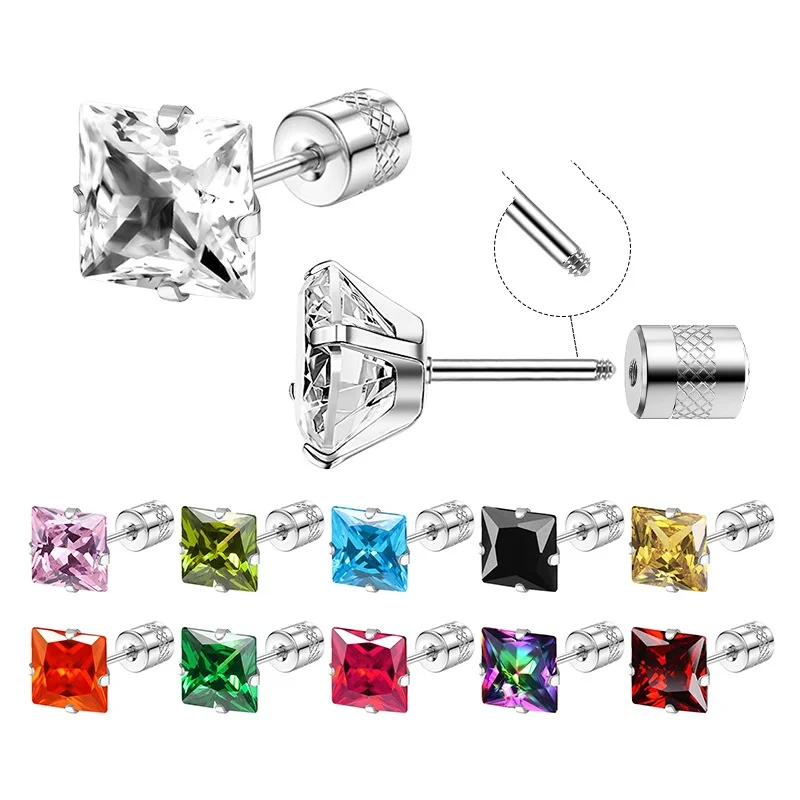 3-8mm Schwarz-Weiße Quadratische Zirkon-Ohrstecker aus Edelstahl mit IP-Beschichtung, kein Verblassen, antiallergisch – Detail 1