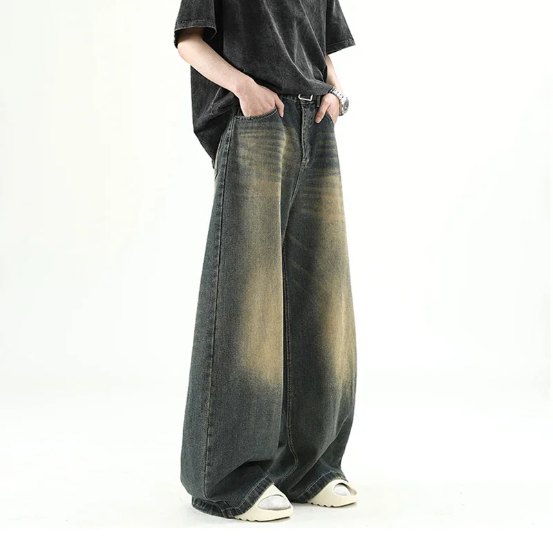 ใหม่แฟชั่นเกาหลี Vintage High Street Denim กางเกงยีนส์ผู้ชายล้างกางเกงยีนส์ชายตรง Casual Menwear หลวมกางเกงขากว้าง