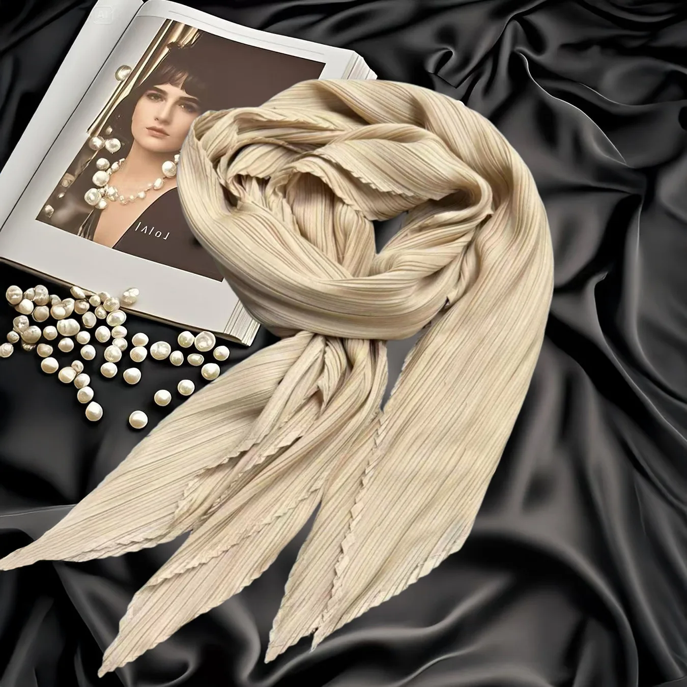 

Middle Eastern women's clothing elegant temperament solid color Miyake pleated scarf thin and comfortable travel accessories sha
