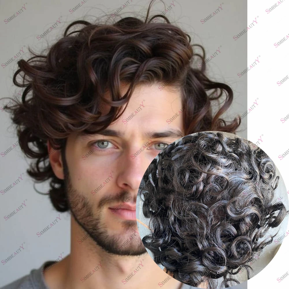 

Мужской парик Q6 Lace Front из 100% натуральных волос, 26 мм, кудри, дышащая основа из кружева и полиуретана, цвет 1B # 1 # Натуральные парики для мужчин с естественной линией роста волос