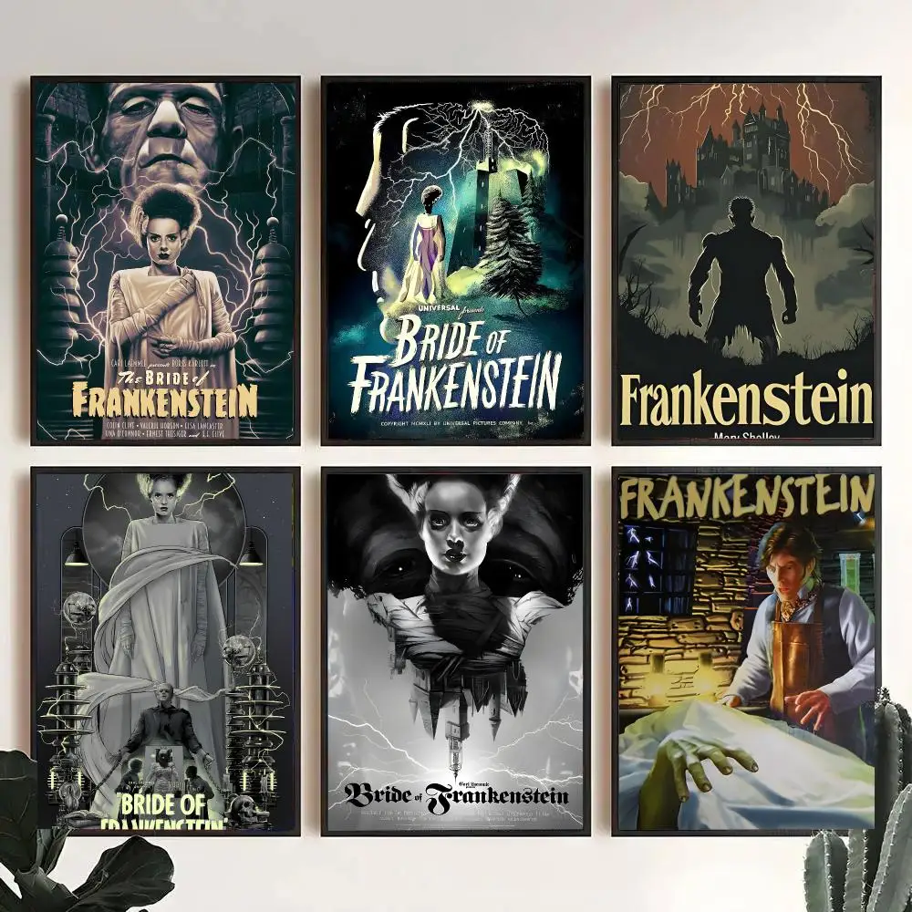 B-Bride Of F-Frankenstein Horror Movie Poster Decorative Wall Art Stickers Mural For Home Living Room Hallway Decor Gift