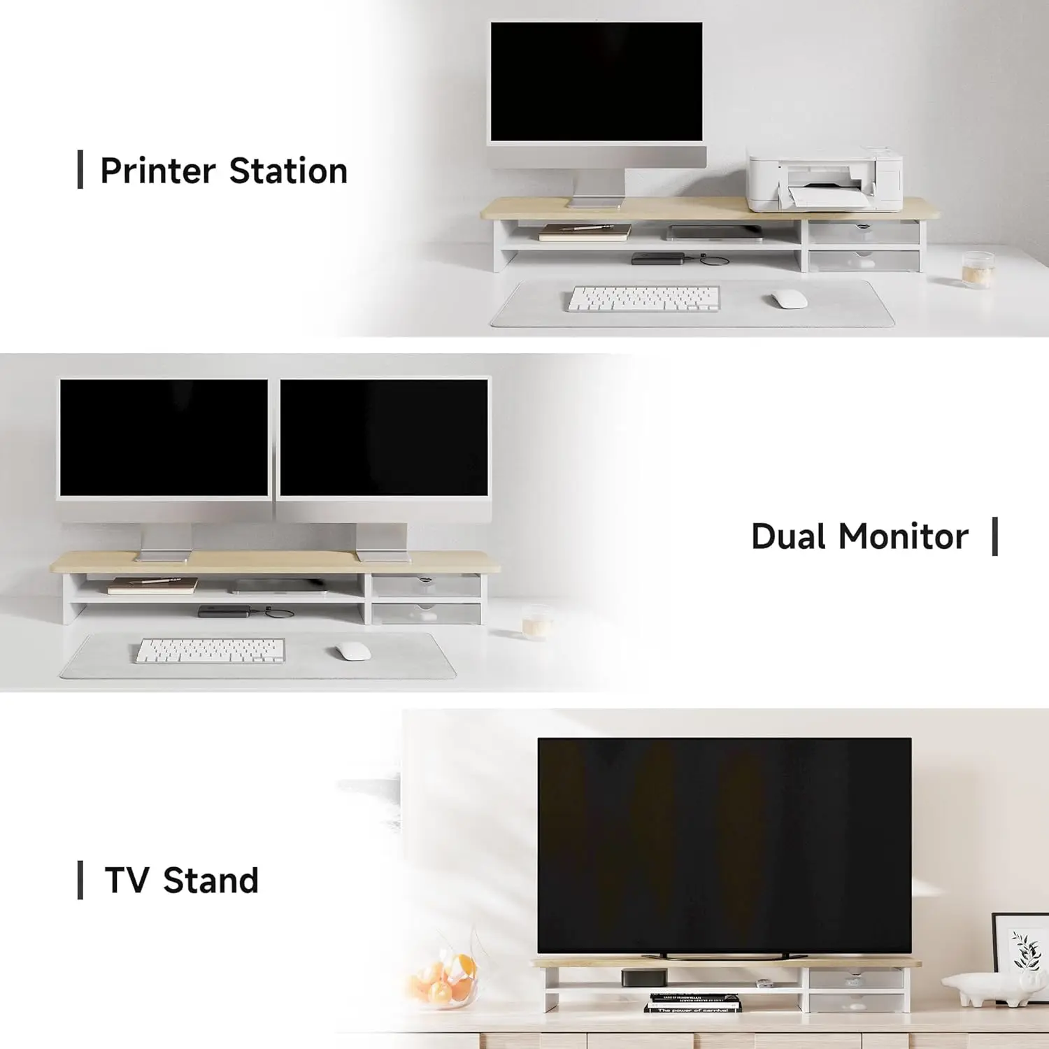 Wide Dual Monitor Wood Riser 5