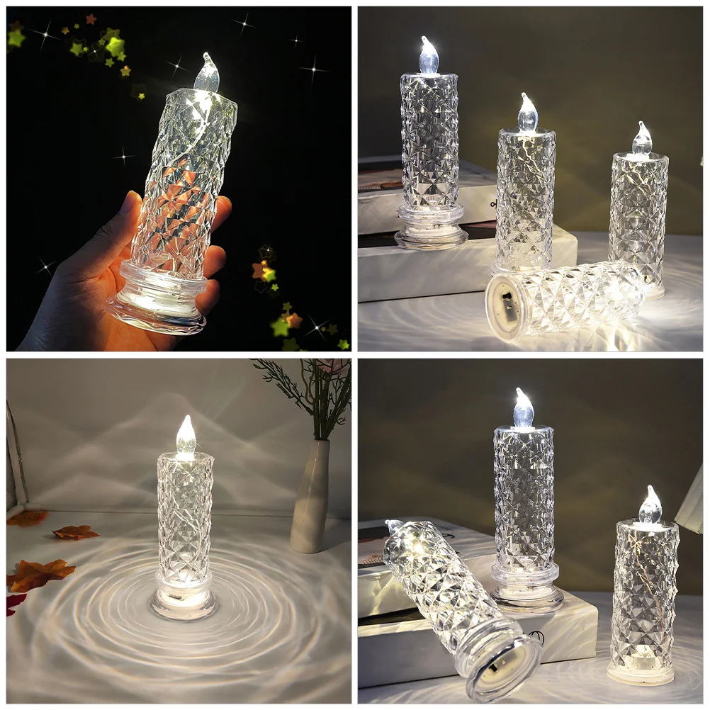 6pcs Led Led Candlesticks Light Clear Crystal Decorative Night Light For Wedding Party Home Desktop Lamp Ornament
