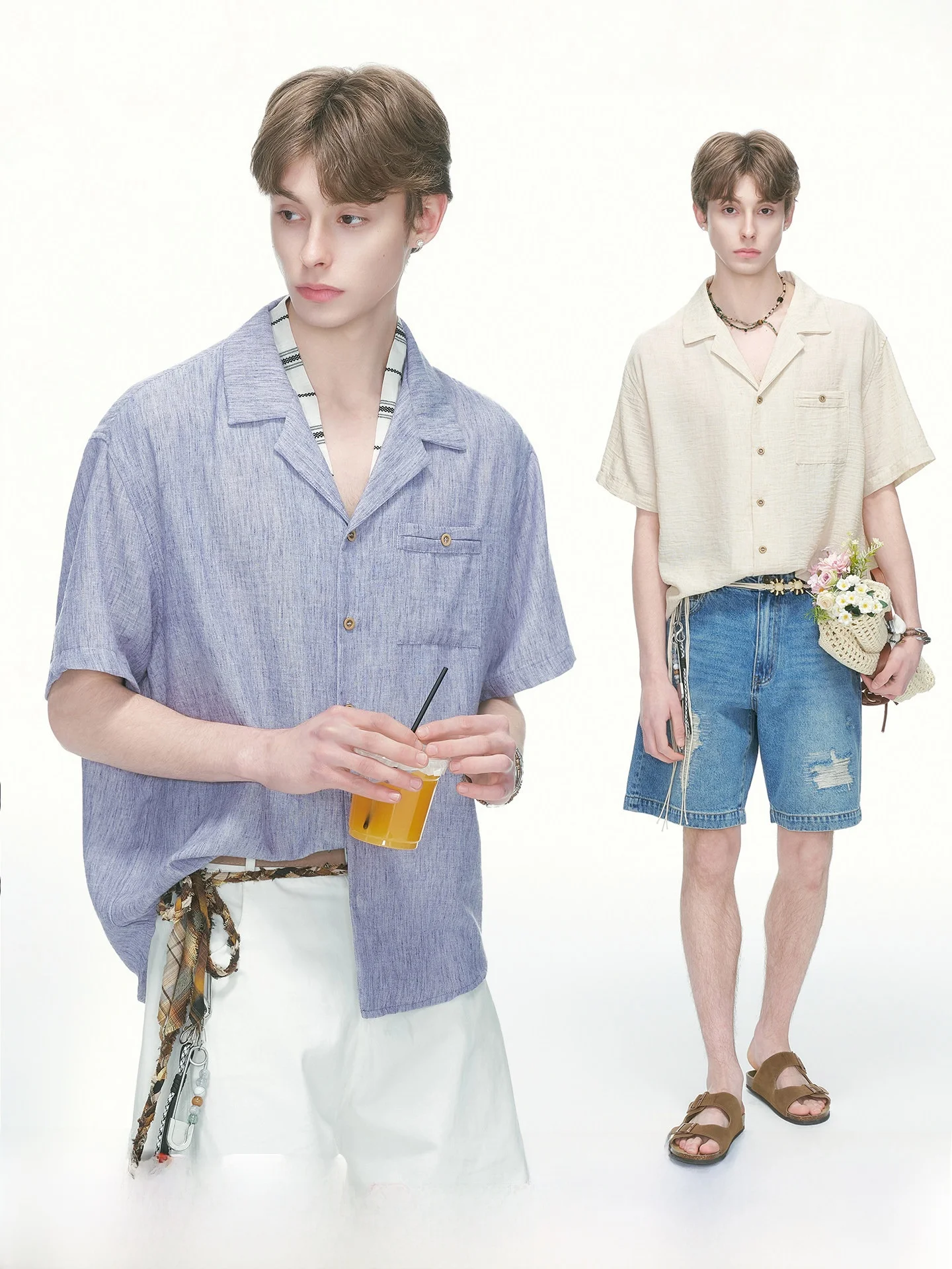 Cuban Collar Short Sleeve Shirt Men Summer Breathable Texture Commute Shirt Loose Fit Youth Popular Polyester Fiber Casual Shirt