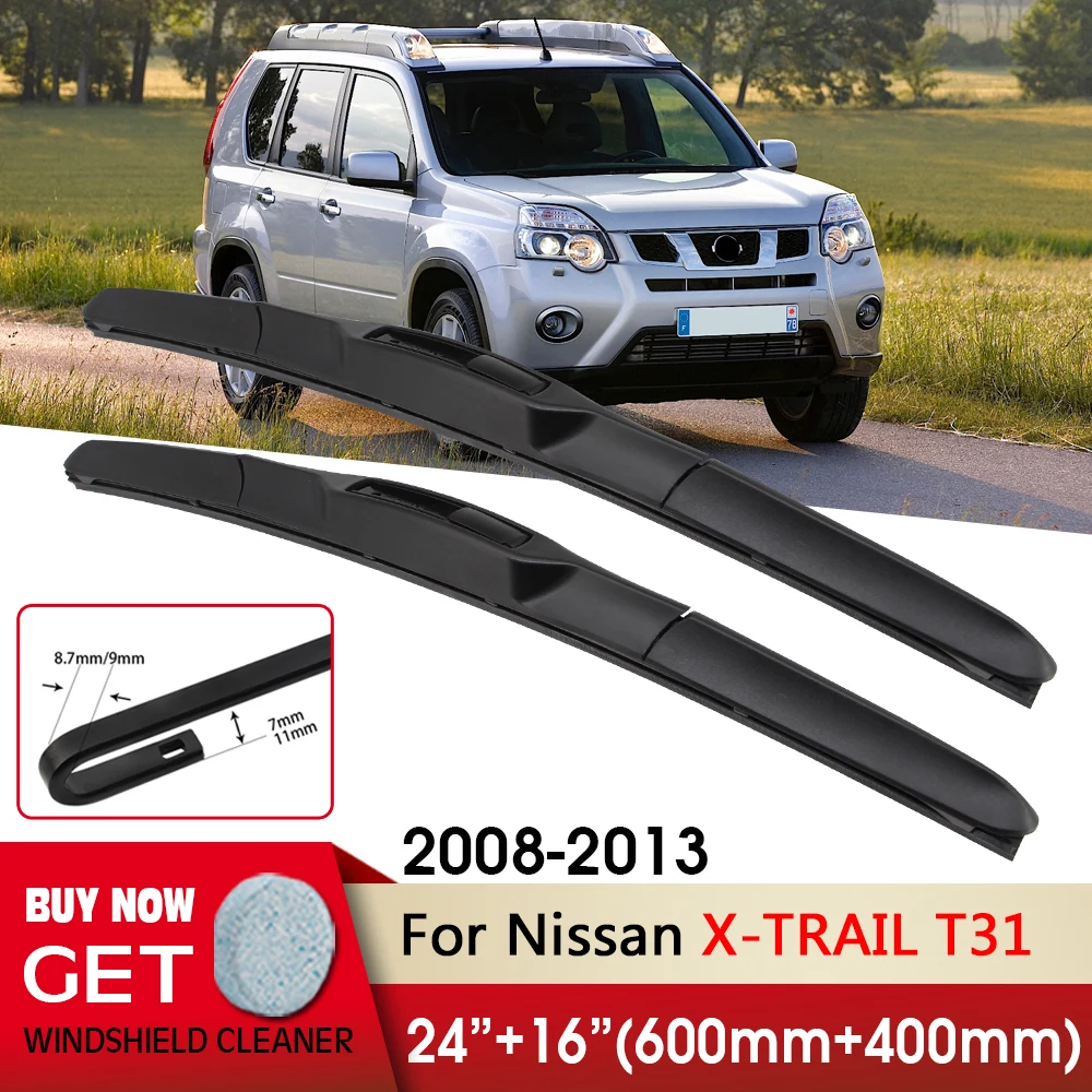 

Car Wiper RHD&LHD Front Wiper Blades 24"+16" For Nissan X-TRAIL T31 2008-2013 Fit U Hook Arm Windshield Windscreen Front Window