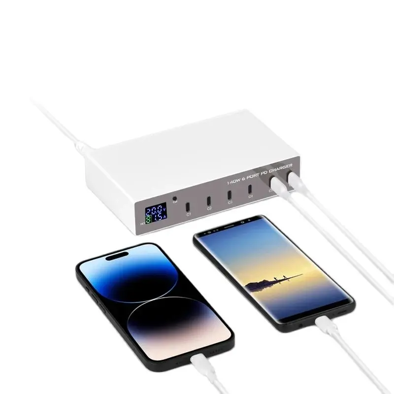 6 Port 140W Multi USB Port for iPhone Huawei Xiaomi Samsung QC3.0 PD3.0 Mobile Phone Charger Adapter 30W Fast Charging Station