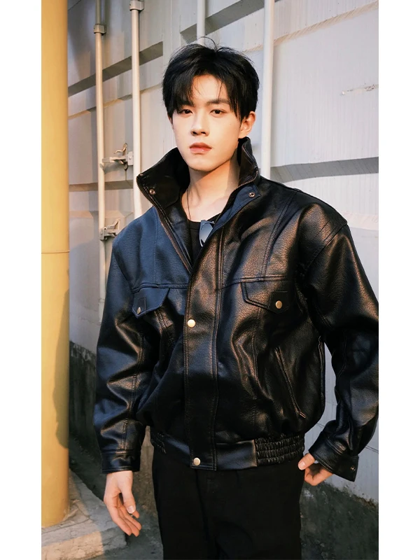 

American Sle ort Decosed Workwear Jaet Cotton Coat Men's Faion Cold-resistant Motorcycle Leather irt Outerwear