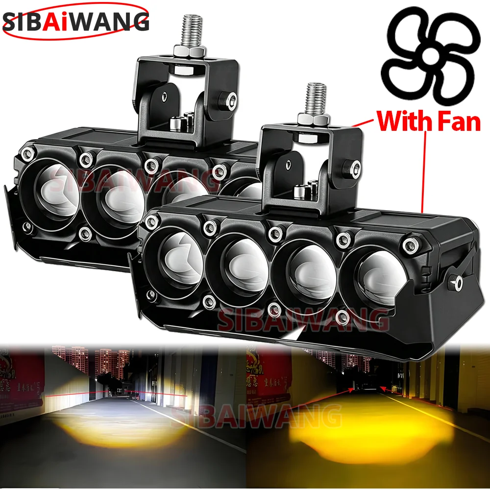 High Power Led Spotlight with Fan for Motorcycle 200W 12V 24V Moto LED Headlight Fog Light Work Lights Accessories for SUV ATV