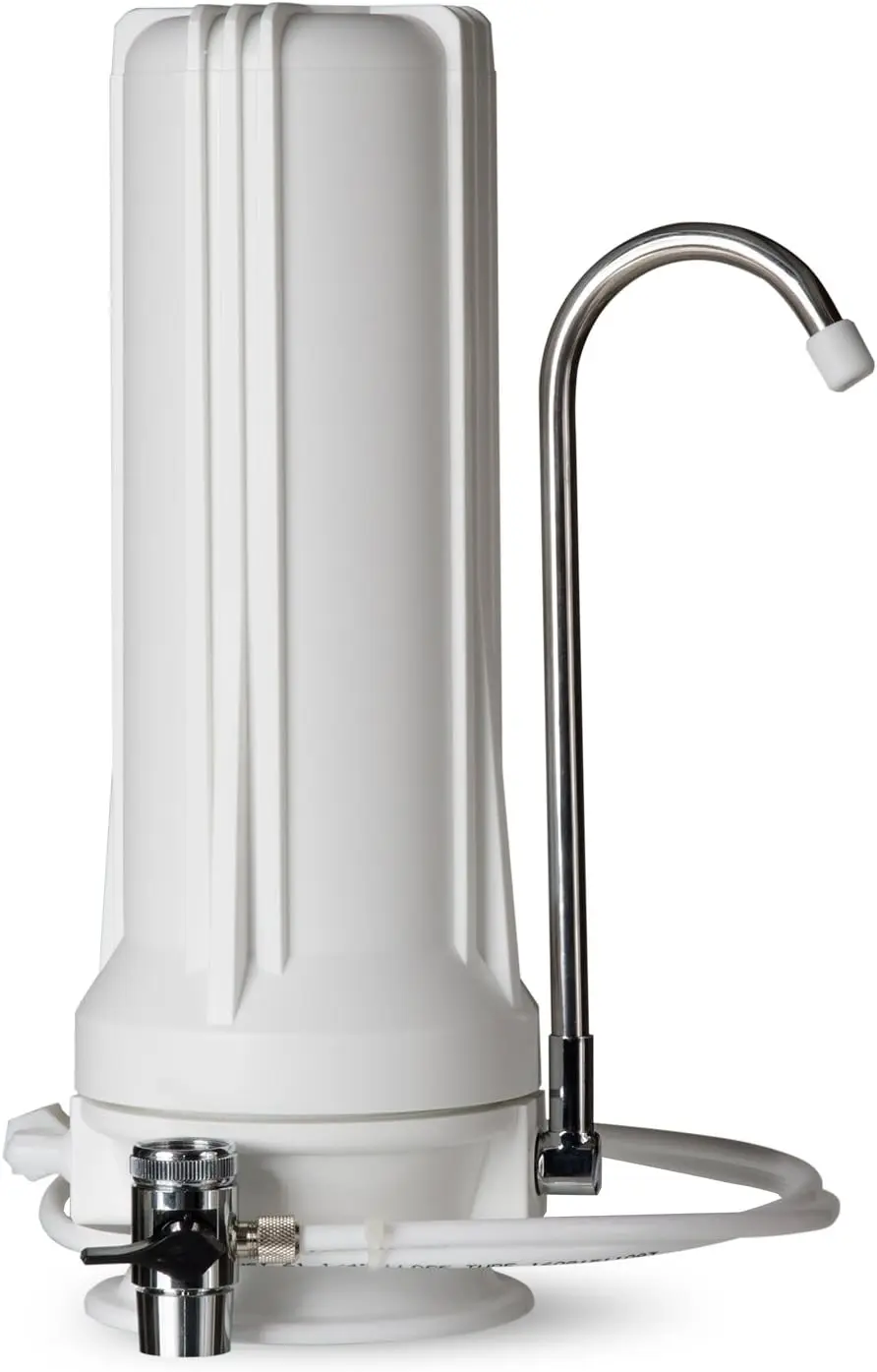 

CT10-W Countertop Water Filter, Multi-Layer Faucet System, Reduces Heavy Metals, Odor & Chlorine, White