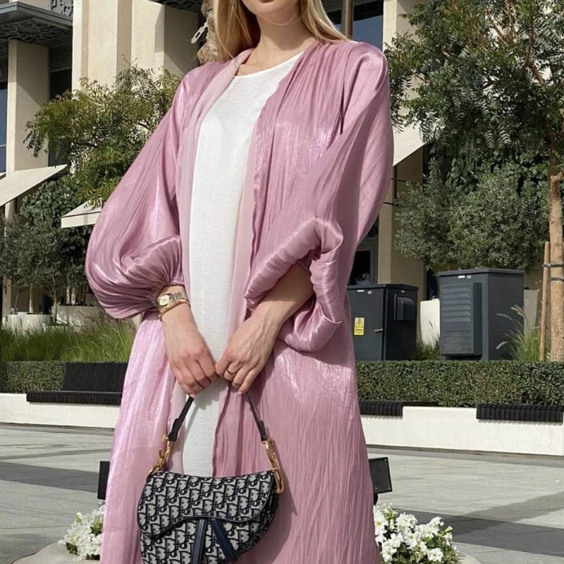 

Ramadan Abaya Femme Muslim Women's Dress Islam Dubai Turkey Abayat Solid Color Eid Dresses for Woman Corset Puff Sleeves Robe