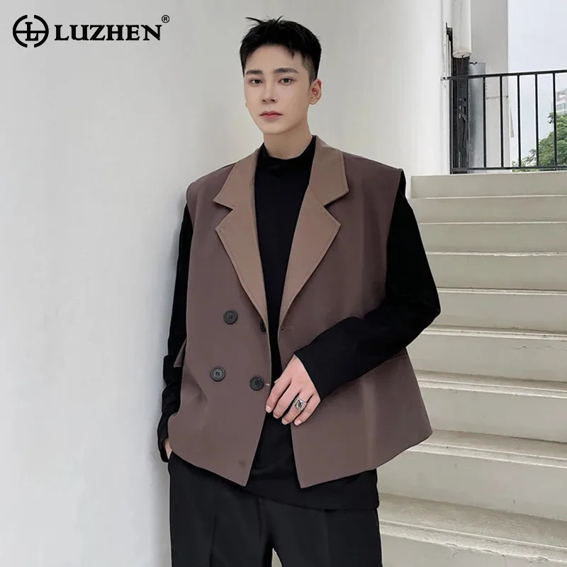 

LUZHEN модный элегантный темпераментный пиджак без рукавов, жилет для мужчин, новинка 2025, стильный свободный повседневный жилет на пуговицах, одежда JY4243