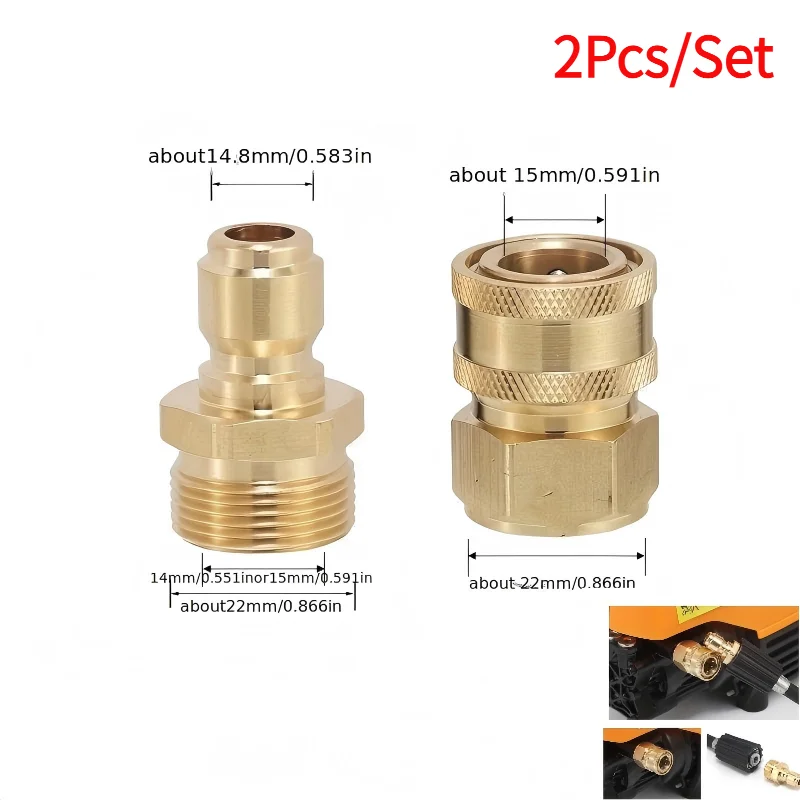 #2Pcs/Set Quick Plug Washer Brass Pressure Release Connector M22 15 Female 1/4 Male Pair Hose Inch Adapter Gar