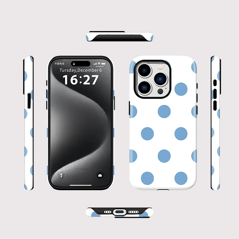 Fcicicase Blue Polka Dots Case For Iphone 18 17 16 Pro Max 15 14 13 12 Plus 11 For Magsafe 2 in 1 PC +TPU Protective Cover Coque