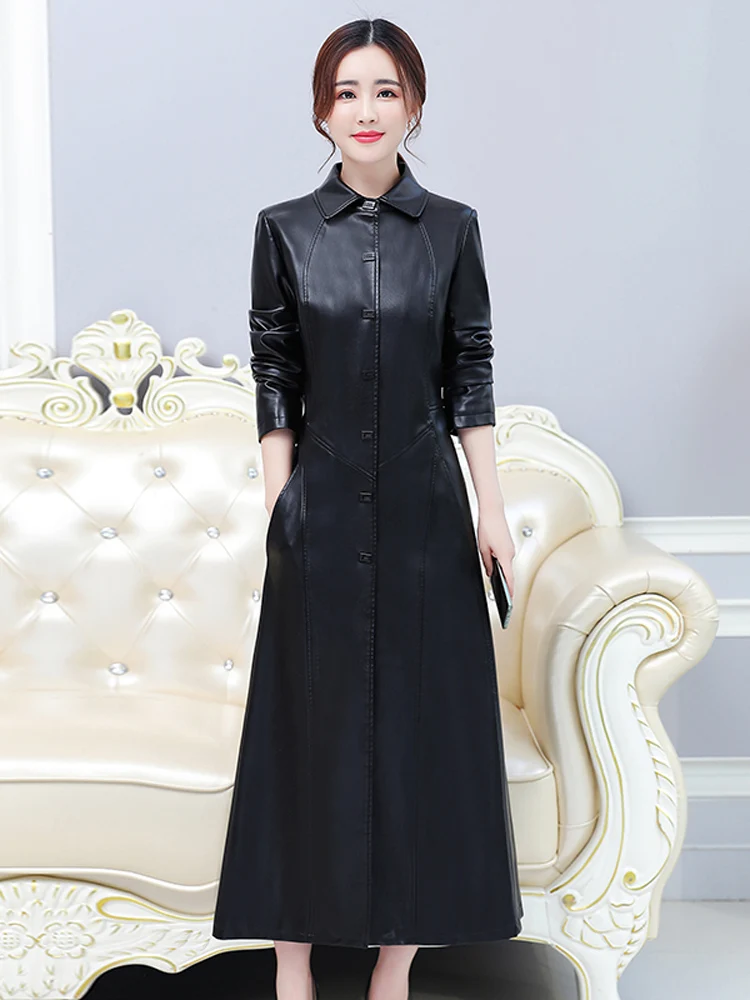 Cappotto in Vera Pelle Haining da Donna, Lunghezza Media Sopra il Ginocchio, Stile Coreano, Vestibilità Slim, Taglie Grandi, Imbottito in Cotone, in Pelle di Pecora