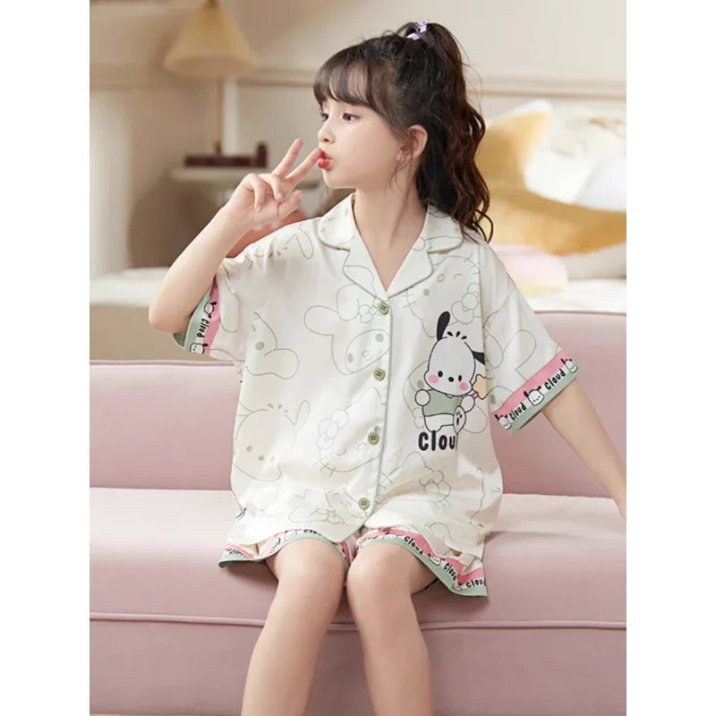 Sanrio New Pacha Dog Silk Pajamas Women's Cute Cartoon Comfortable Cool Breathable Lightweight Home Children's Pajamas