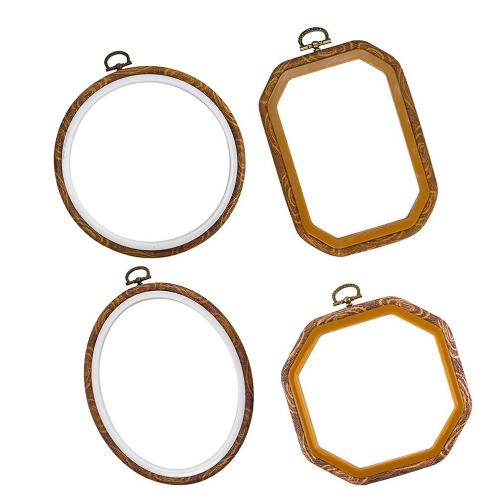 

4Pcs Embroidery Hoop Set Faux Wood Assorted Shapes for DIY Crafting Sewing Ornament Display Frames Embroidery Hoop Frame