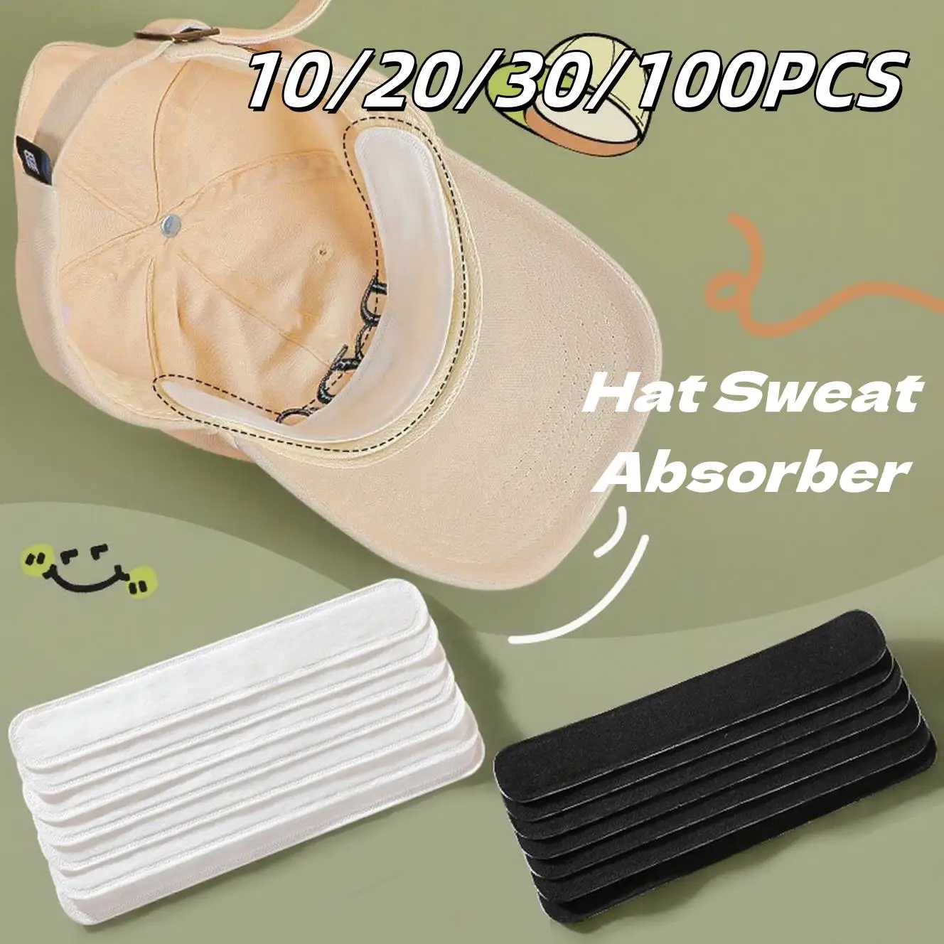 10/100Pcs Invisible Hat Sweat Absorber Stickers Liner Bands Sweatband Visor Hat Size Reducer Cap Anti-dirty Strips Pads Tape
