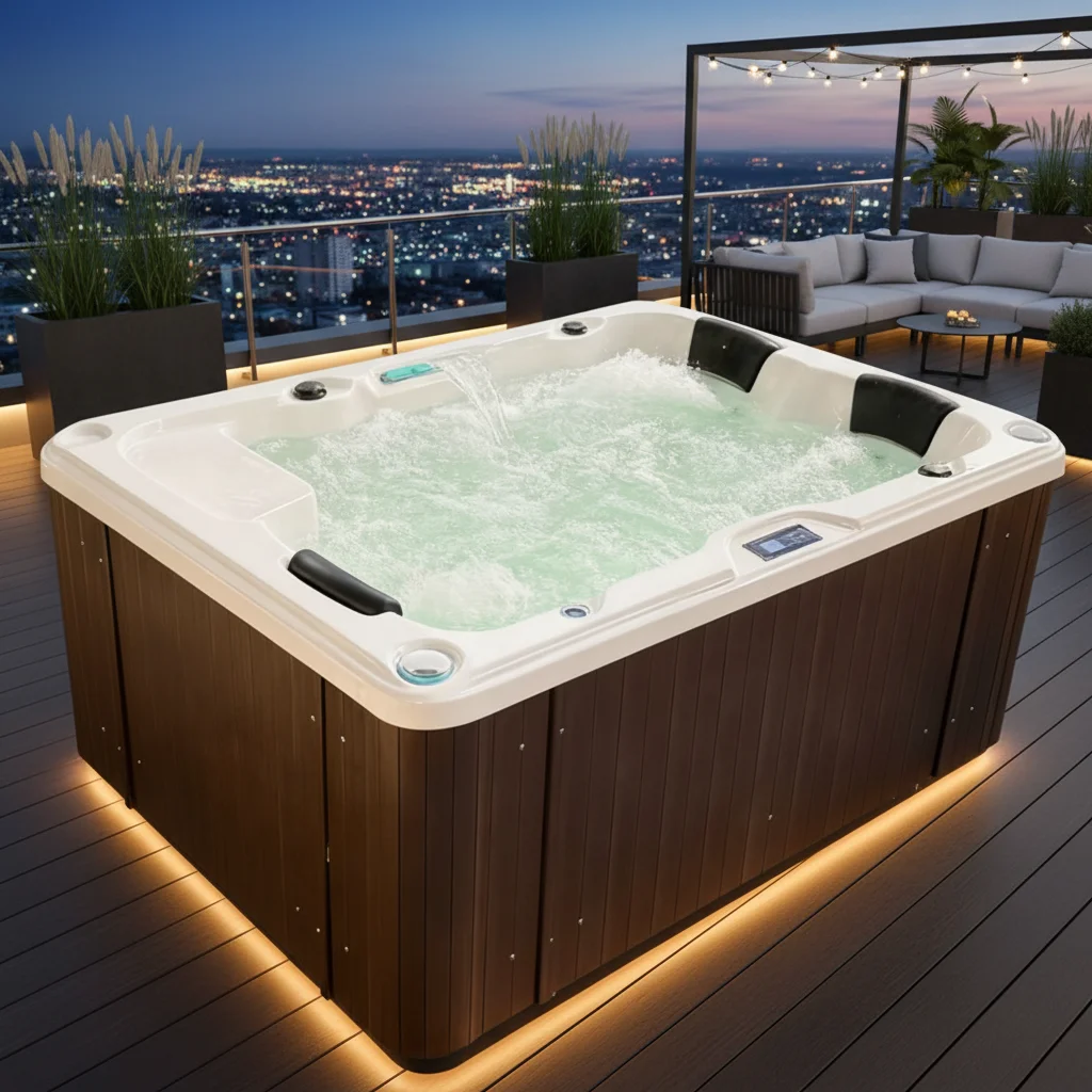 Modern Acrylic Freestanding Hot Tub With 36 Jets Waterfall For Outdoor Hotel 4 Person E118