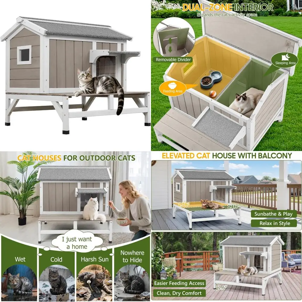 

Укрытие для кошек на открытом воздухе с защитой от атмосферных воздействий на балконе — приподнятый деревянный фермерский кошачий домик для защиты от любых погоды